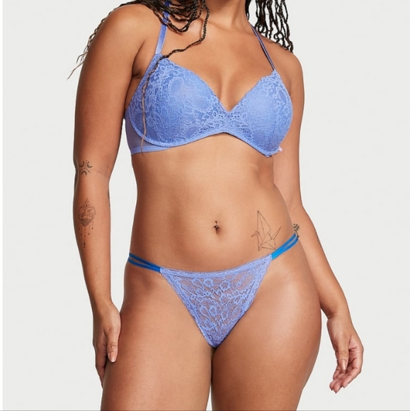 2pc-Sexy Tee Push Up Bra & Lacie Lace Bikini Panty (Verywinkle Blue) 40C-XXL - Picture 1 of 6